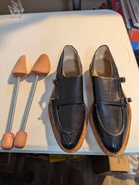 BALENCIAGA PARIS WOMAN'S DOUBLE MONK STRAP SHOES ES 37 1/2 ITALY STACKED HEEL